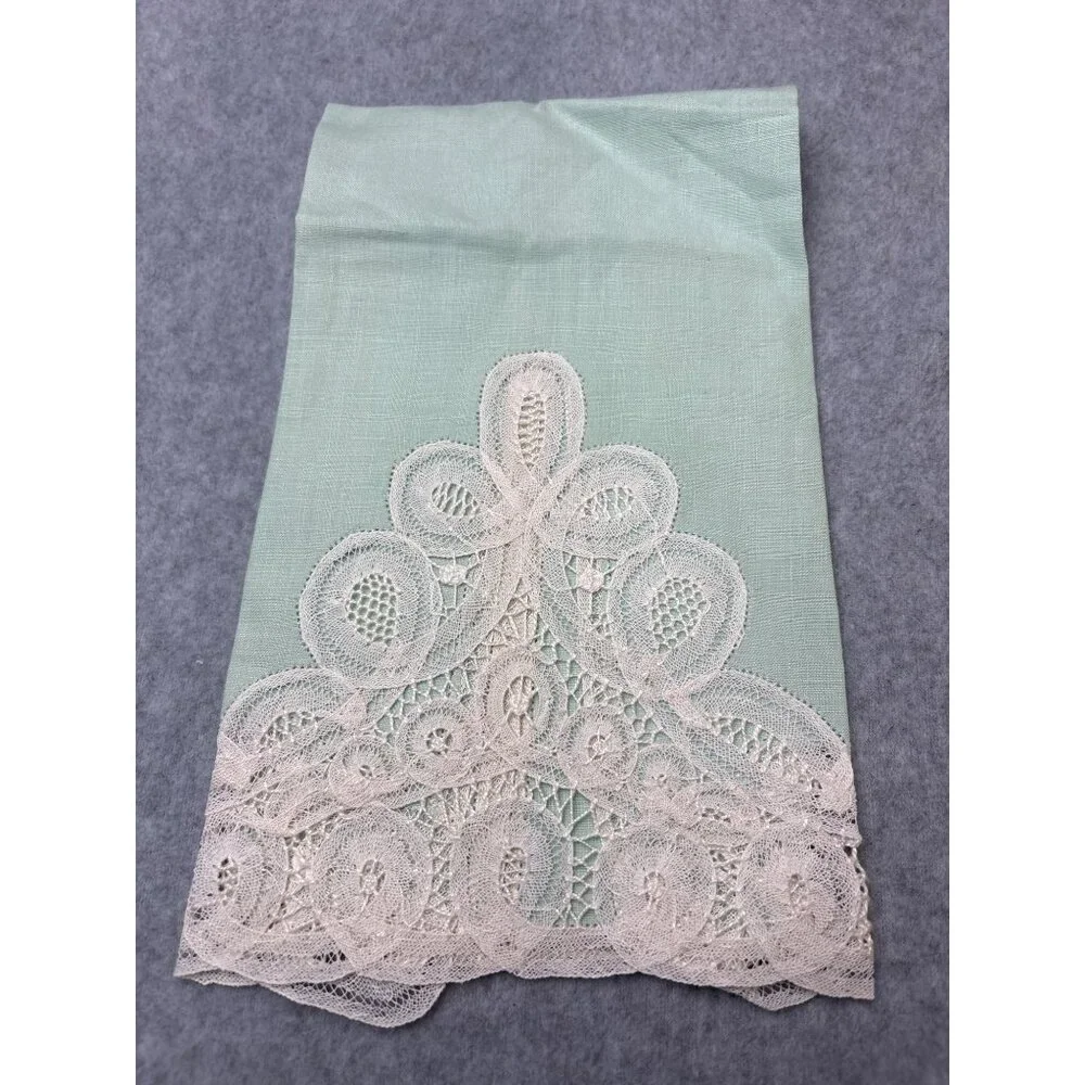 Light Green Finger Towel Intricate Lace Trim Floral Design 19